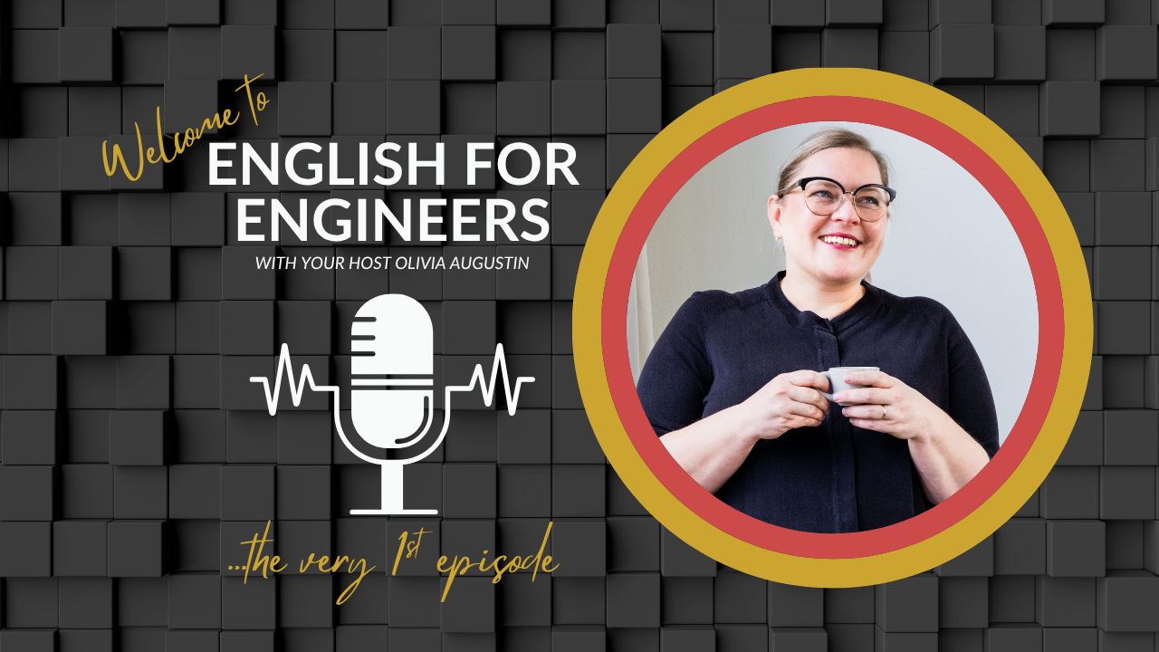 Olivia Augustin, host of Marcode's English for Engineers podcast, on the cover for episode 1