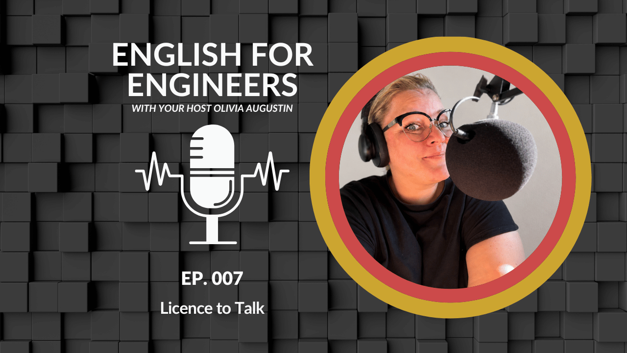 Olivia Augustin, host of the English for Engineers podcast, recording Episode 007: Licence to Talk in her studio